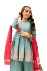 Bright smiling girl wearing traditional attire with red dupatta, perfect for cultural celebrations.
