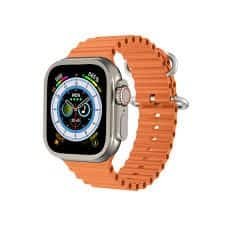 Smartwatch with orange strap showcasing fitness and health tracking features.