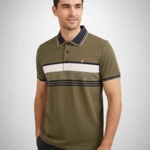 Blue Dream Premium Olive Green Striped Polo Shirt