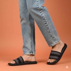 Walkar Casual Comfort Slides with Wide Striped Strap
