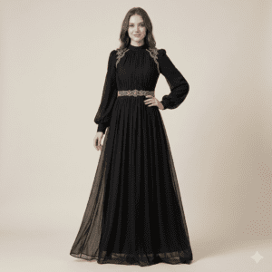 Ruby Elegance Long Gown – Premium Maroon Pleated Party Dress