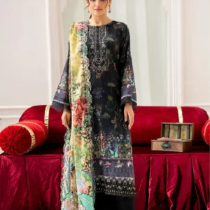 Pakistani Mahajal by Gulljee Unstitched Three Piece - Black Yellow