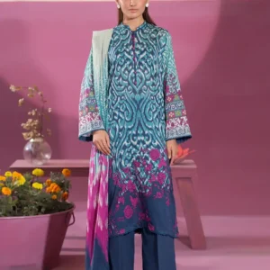 Pakistani Binaas Ciel Digital Printed Unstitched Three Piece - Teal Blue