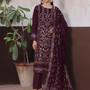 Pakistani Bin Hameed Embroidered Unstitched Three Piece - Burgundy