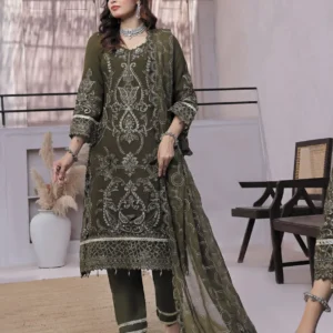 Pakistani Dastaan By Bin Khalid - Piece Unstitched Three Piece- Olive