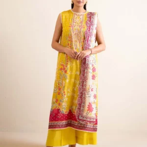 Pakistani Hania by Binaas Unstitched Three Piece-Mustard Yellow