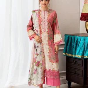 Pakistani Mahajal by Gulljee Unstitched Three Piece -Blush Pink
