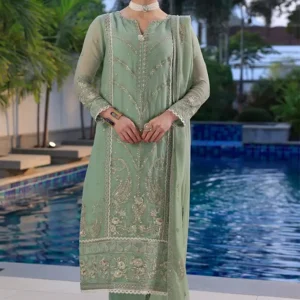 Pakistani Merakish Unstitched Lawn Three Piece - Sage Green