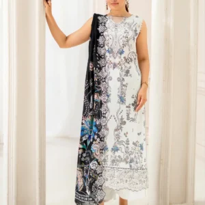 Pakistani Mahajal by Gulljee Unstitched Three Piece - Ivory White