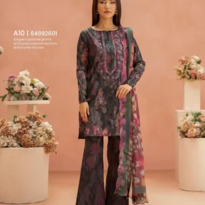 Pakistani Ziva by Gull Jee Premium Digital Printed Embroidered Three Piece Unstitched Suit- Black x Coral