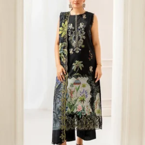 Pakistani Mahajal by Gulljee Unstitched Three Piece - Black white motif