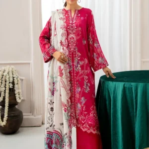 Pakistani Mahajal by Gulljee Unstitched Three Piece -Pale Red