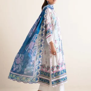 Pakistani Hania by Binaas Embroidered Lawn Unstitched Three Piece Suit- SWhite x Blue