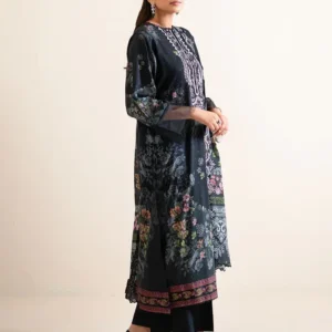 Pakistani Hania by Binaas Embroidered Lawn Unstitched Three Piece Suit- Ivory Black