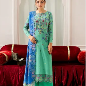 Pakistani Mahajal by Gulljee Unstitched Three Piece -Teal Green