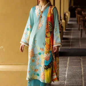 Pakistani Mushq Hemline Embroidered Unstitched Lawn Three Piece Suit-Lidia