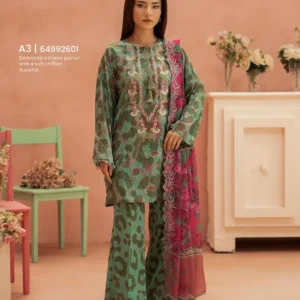 Pakistani Ziva V25 by Gull Jee Unstitched Embroidered Lawn Three Piece Suit- Coral Green