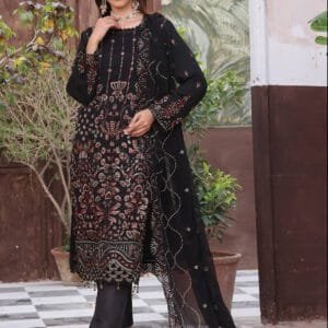 Midnight Elegance Embroidered Three Piece