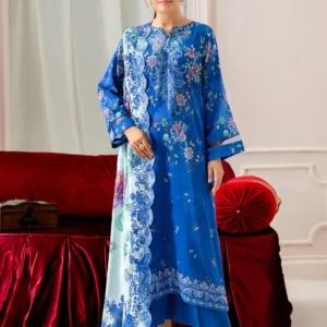 Pakistani Mahajal by Gulljee Unstitched Three Piece - Blue