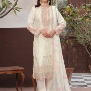 Pakistani Bin Hameed Embroidered Unstitched Three Piece - Ivory White