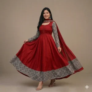 Royal Crimson Anarkali Gown Elegance meets tradition in every twirl