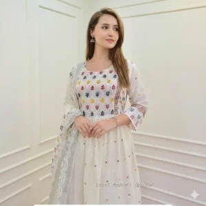 Elegant Embroidered White Anarkali Set with Dupatta | Premium Festive & Casual Wear for Women