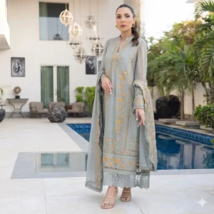 Pakistani Merakish Unstitched Lawn Three Piece - Gray