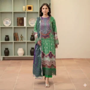 Pakistani Morja by Gulljee Three Piece Unstitched Lawn - Emerald green