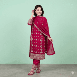 Premium Quality Embroidered Deep Magenta Salwar Kameez Suit with Dupatta - এক্সক্লুসিভ কারুকাজ করা সালোয়ার কামিজ সেট