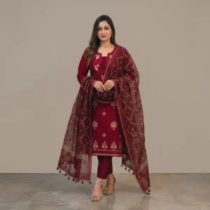 Elegant Maroon Georgette 3-Piece