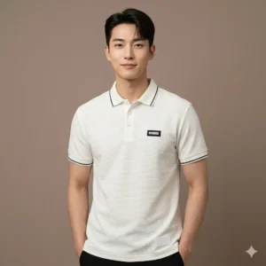 Premium Korean Style Textured White Polo T-Shirt for Men