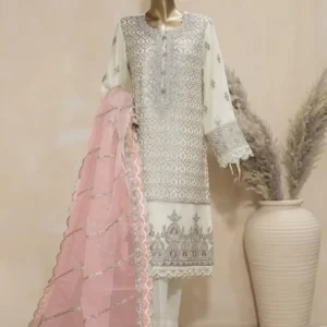 Pakistani Lavish Heavy Embroidered Unstitched Chiffon Three Piece - Quill