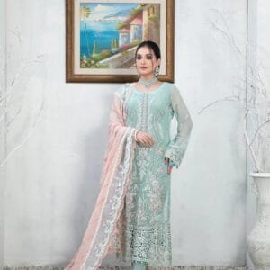 Pakistani Majesty Ramsha Embroidered Chiffon Unstitched Three Piece - Neptune