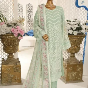 Pakistani Lavish Heavy Embroidered Unstitched Organza Three Piece - Lichen