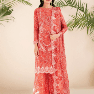 Pakistani Ziva by Gulljee Unstitched Three Piece -Coral Red