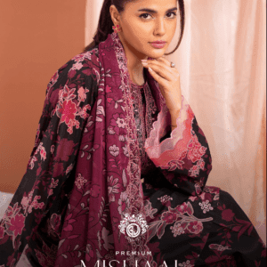 Pakistani Mishaal V3 by Gulljee Embroidered Unstitched Three Piece- Wine x Rose Pink
