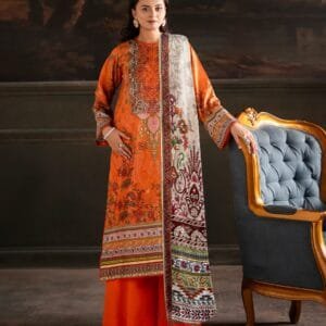 Pakistani Sorrel by Gulljee Unstitched Three Piece -Tangerine Orange