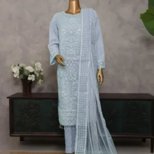 Pakistani Lavish Heavy Embroidered Unstitched Organza Three Piece - Spun Pearl