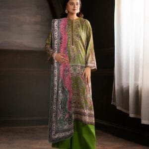 Pakistani Sorrel by Gulljee Unstitched Three Piece -Lime Green x Pink
