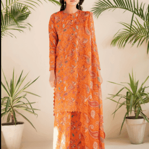 Pakistani Ziva V04 by Gulljee Unstitched Three Piece - Mandarin Orange