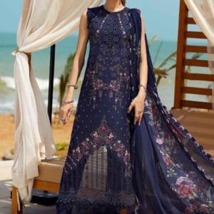 Pakistani Shareef Khanani Embroidered Unstitched Lawn Three Piece - Nile Blue