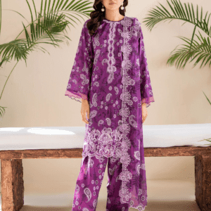 Pakistani Ziva V04 by Gulljee Unstitched Three Piece - Purple x White