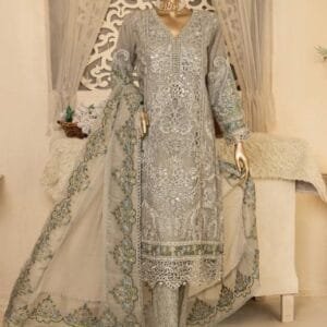 Pakistani Hadaya Heavy Embroidered Unstitched Organza Three Piece - Beaver