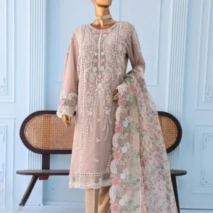 Pakistani Lavish Heavy Embroidered Unstitched Organza Three Piece - Hemp