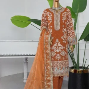 Pakistani Lavish Heavy Embroidered Unstitched Organza Three Piece - Sienna