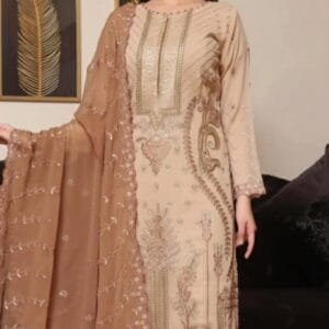 Pakistani Bin Hameed Embroidered Unstitched Chiffon Three Piece - Sorrell Brown