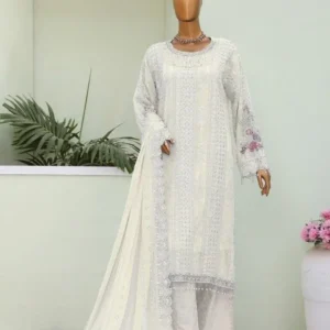 Pakistani Lavish Heavy Embroidered Unstitched Organza Three Piece - White