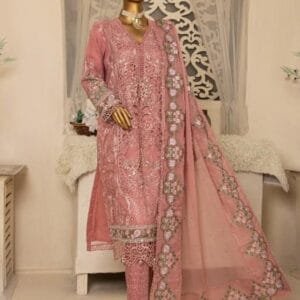 Pakistani Hadaya Heavy Embroidered Unstitched Organza Three Piece - Rose Vale