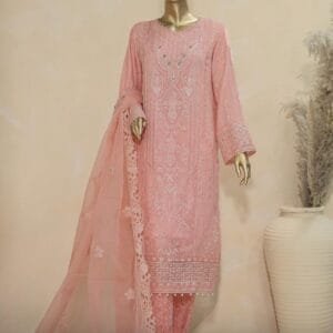 Pakistani Lavish Karchupi Worked Unstitched Organza Three Piece - Brandy Rose