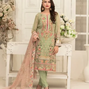 Pakistani Tasavvur Unstitched Luxury Chiffon Three Piece - Green Smoke